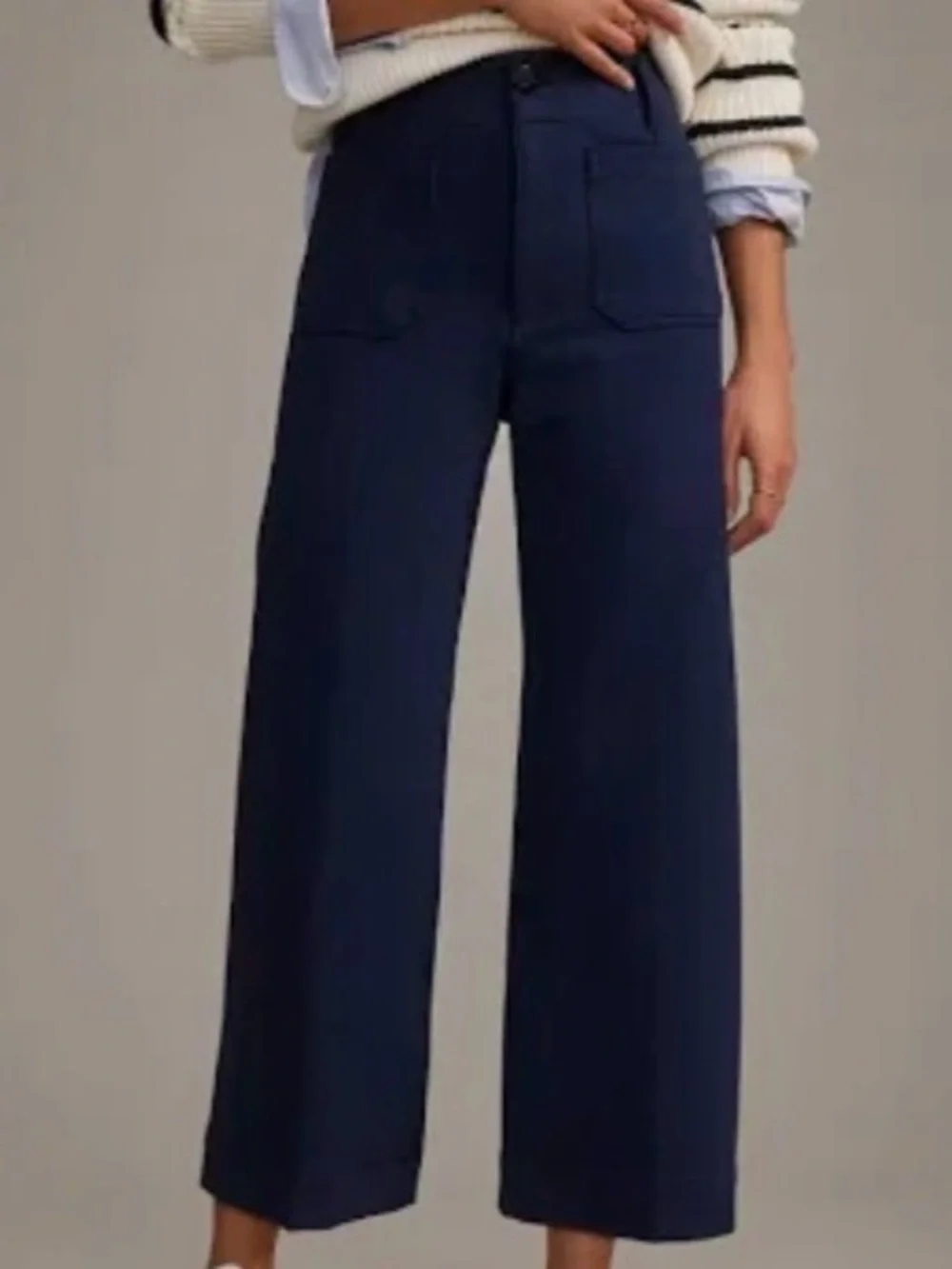 Anthropologie Navy Blue Wide Leg High Rise Pockets Crop Ankle Pants Trousers 26